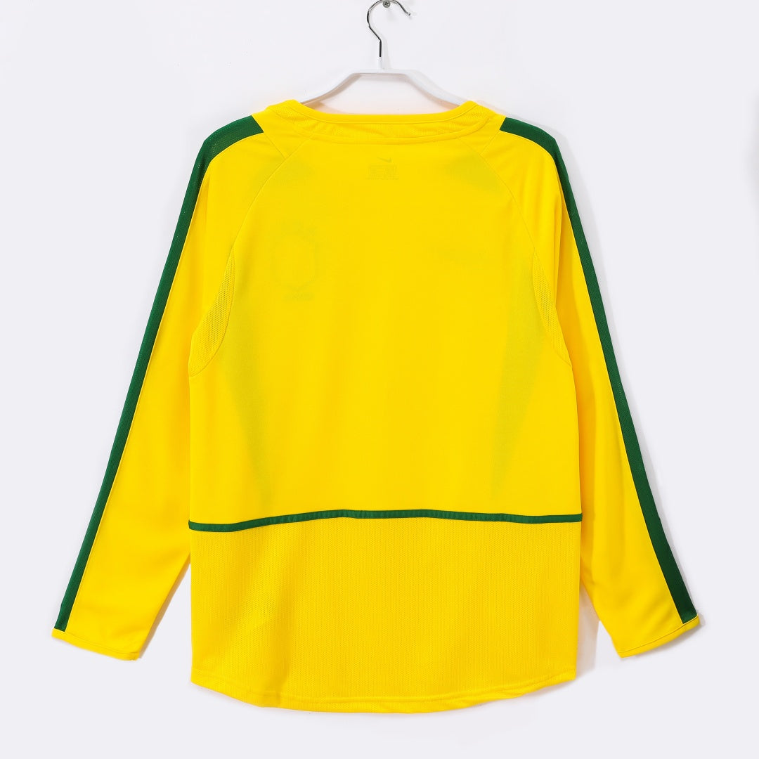 2002 Maillot Brésil Domicile Rétro Manches Longues — vue 2